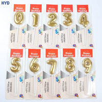 3D Goldfolien-Ballon Zahlenkerze Tortendekoration Mylar Geknitterte Zahlenkerze für Geburtstagstorten-Dekoration