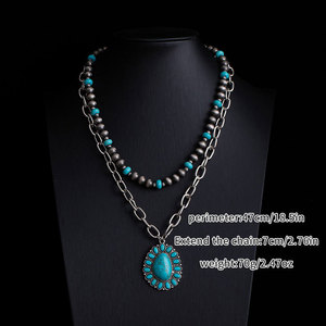 Boho fait à la main <span class=keywords><strong>Turquoise</strong></span> Navajo perles perles avec Concho croix pendentif Western collier femmes cadeaux quotidiens en gros - Product Image 5