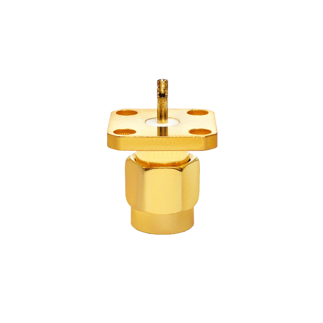 Precision for Male RF Coaxial Adapter 50 Ohm 4-Hole Flange Connector Copper Contact Brass Housing for Communication Application