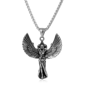 Yunnique – collier avec pendentif ange ailé en acier inoxydable pour hommes, style rétro Punk, chaîne de 60cm, bijoux à la mode européenne et américaine - Product Image 1
