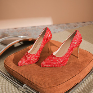 Chaussures à talons hauts pour femmes 1089U à bout pointu et talon aiguille, décorées de strass, élégantes pour mariage et soirée, couleur rouge - Product Image 1