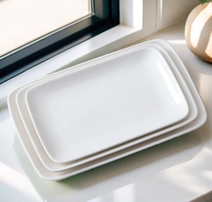 Longue assiette commerciale stockée durable plateaux de service porcelaine de magnésie 8 ''assiette creuse blanche rectangulaire japonaise - Product Image 1