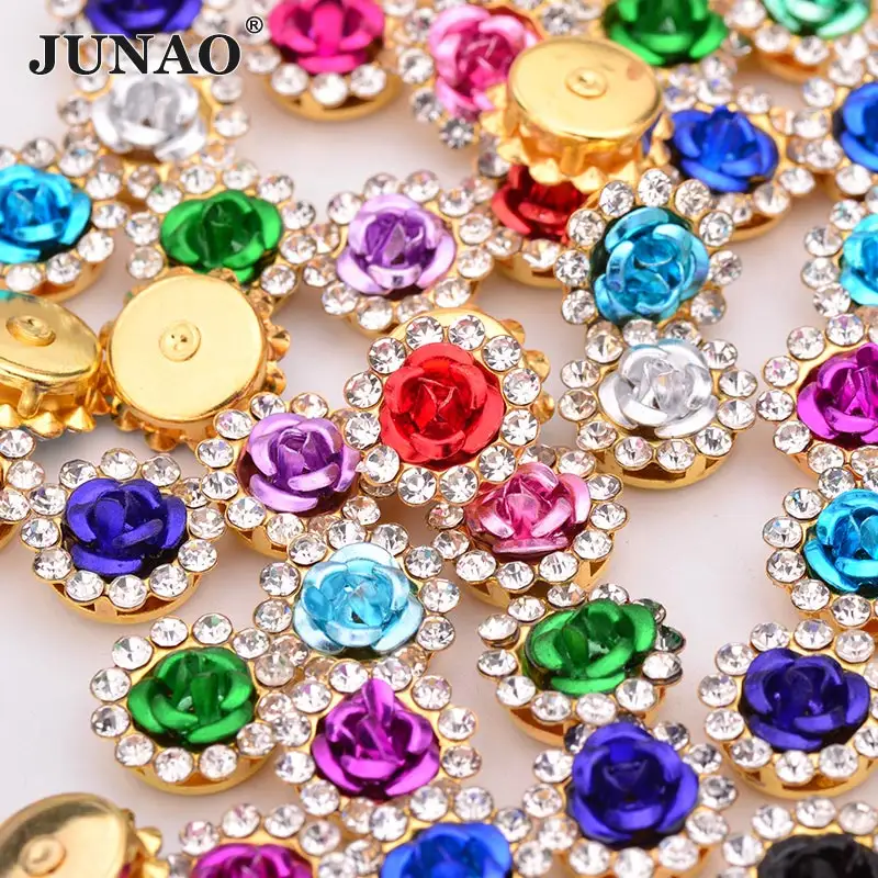 8 10 12 14Mm Sew Op Glas Crystal Stone Bridal Kralen Applique Gold Claw Strass Naaien Mix Kleur Aluminium bloem Strass