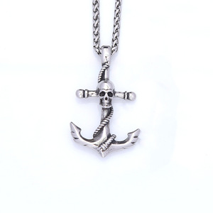 Yunnique – collier avec ancre en forme de crâne en acier titane, chaîne de 60cm, pendentif, bijoux, cadeau, Style Hip Hop - Product Image 5