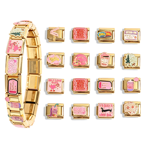 Nuevo Diseño Serie Slang Pulsera de Charms Italianos de Acero Inoxidable con Palabras de Dibujos Animados en Oro de 18k, Charm Italiano <span class=keywords><strong>Rosa</strong></span> DIY - Product Image 1