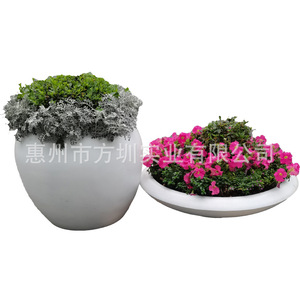 Ensemble de pots à fleurs modernes en résine, jardinières circulaires d'extérieur pour la décoration des centres commerciaux, des hôtels et des places publiques - Product Image 5