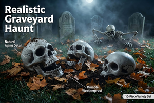 Décoration de crâne d'<span class=keywords><strong>Halloween</strong></span>, lot de 10 tailles, tête de crâne humaine réaliste, accessoire pour extérieur, jardin, cimetière, intérieur, fête, décoration de table - Product Image 3