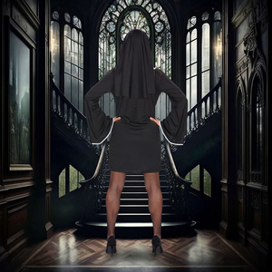 Costume da <span class=keywords><strong>suora</strong></span> Sexy da donna, abito corto nero con finiture e cappuccio bianco, <span class=keywords><strong>vestito</strong></span> Cosplay di Halloween con accessori per feste di carnevale - Product Image 4