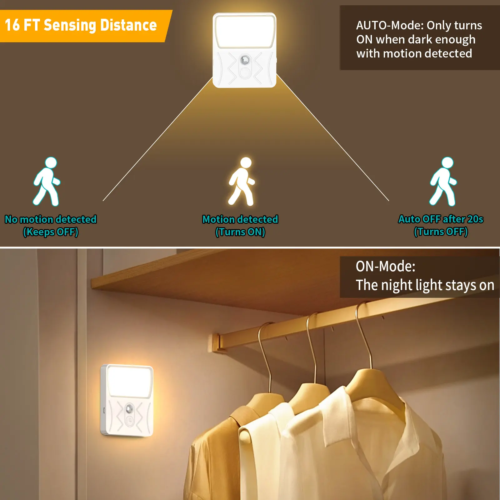 Luz noturna inteligente regulável 3CCT com sensor sem fio iluminação de parede arandela LED lâmpada de cabeceira para quarto de bebê crianças