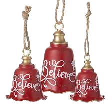 Ensemble de cloches suspendues Festive Believe Rouge & Or Rouge vif avec dessus doré et lettrage festif blanc - Product Image 1
