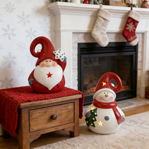 Luces <span class=keywords><strong>de</strong></span> Gnomo <span class=keywords><strong>de</strong></span> Santa Claus y <span class=keywords><strong>Muñeco</strong></span> <span class=keywords><strong>de</strong></span> <span class=keywords><strong>Nieve</strong></span> Pintadas en Terracota - Adornos Decorativos Navideños para el Hogar con Brillo LED - Product Image 1