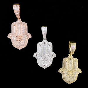 Collana Hip Hop con Ciondolo Mano di Hamsa in Ottone e Zirconia Cubica, Stella di <span class=keywords><strong>David</strong></span> Completamente Tempestata di Brillanti, Placcata Oro, Gioiello Unisex per Feste - Product Image 4