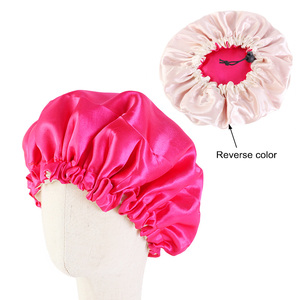 Custom Logo Hot Style Sleep Cap Soft Satin Hair <strong>Bonnet</strong> Double Layers Kid Satin <strong>Bonnet</strong> With Drawstring K-16 - Product Image 5