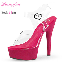 Sandales à talons hauts plateforme à bride cheville en TPU transparent de 15 cm (6 pouces) pour femmes, chaussures de pole dance