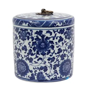 RZNV05-B Chinese handmade blue and white flower pattern copper ring cover ceramic tea pot