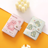 Porte-cartes en cuir PU personnalisé avec motif animal de dessin animé mignon, mini portefeuille à bouton-pression pour cartes, vente en gros