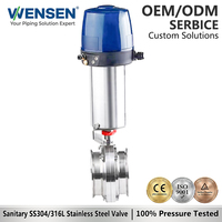 Vanne papillon en acier inoxydable Wensen 304/316L de 1 à 4 pouces avec actionneur pneumatique intelligent, qualité sanitaire