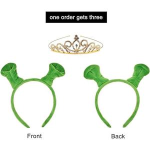 SOLPOP 派对节日 <span class=keywords><strong>3</strong></span> 件套绿色耳朵头带公主皇冠项链万圣节装扮服装配件动物套装 - Product Image 2