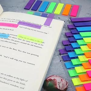 140sheets 7 Colors Fluorescent Long Strip Self-Adhesive Sticky Tabs <b>Memo</b> <b>Pads</b> Semi-Transparent Page Markers Office School - Product Image 4