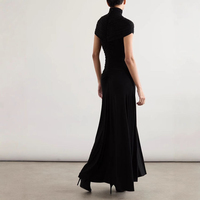 Robe de soirée midi élégante pour femme, été 2026, haute qualité, manches cape minimalistes, froncée, coupe ajustée, pour fête formelle