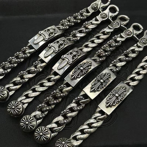 Pulsera Unisex Gruesa de Moda Hip Hop Rock con Cruz Punk Electrochapada, Flor Completa y Espada Distressed - Product Image 1