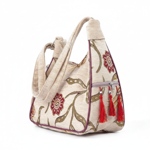 Turkish Authentic Tassel <b>Bag</b> With <b>White</b> Color Fabric and Tulip and Cloves Patterned ... From Turkey - Product Image 2