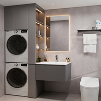 Meuble de salle de bain et de buanderie moderne en bois sur mesure, pleine taille, avec rangement ouvert pour appartement et hôtel