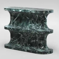 Table console de style sable mouvant à niveaux spectaculaires, plateau ovale allongé, profil à double taille cintrée, en marbre Verde Alpi, table d'entrée