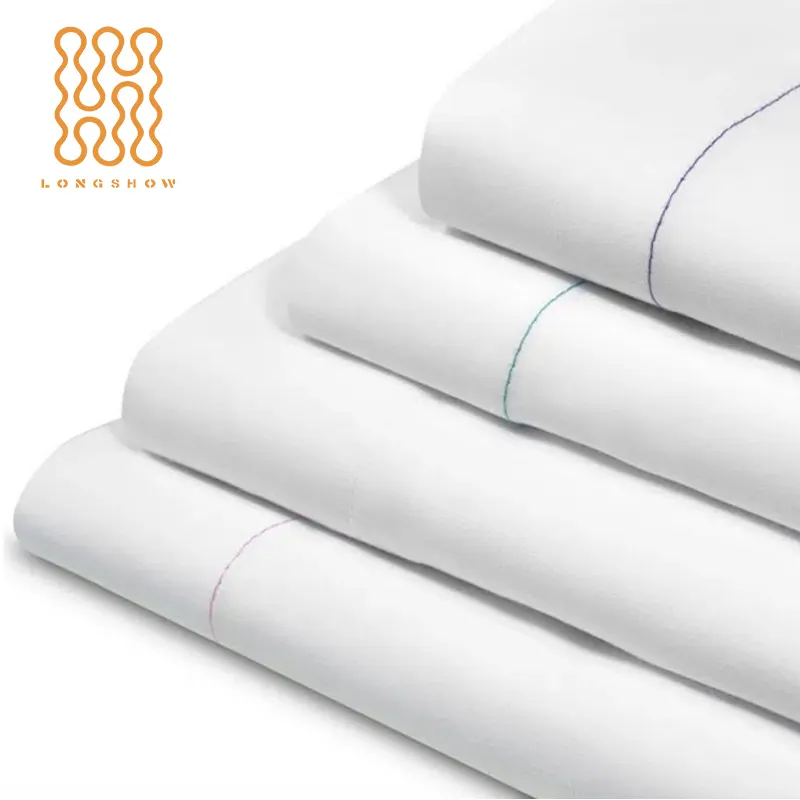 Hospitalidade branca lençóis rainha lençóis 60/40 algodão folha vêm com fio colorido usado em massa hotel lençóis