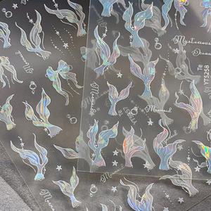 Mignon Étincelant Doux Décoratif Starlight <span class=keywords><strong>Film</strong></span> Arc Coloré <span class=keywords><strong>Amour</strong></span> Doux Sirène Queue Shell Lumière Gelée Fleur Nail Stickers - Product Image 6