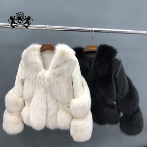 JANEFUR-Chaqueta de piel de zorro con cuello en V, chaqueta cálida y suelta de talla real, estilo informal, novedad de <span class=keywords><strong>2022</strong></span> - Product Image 4