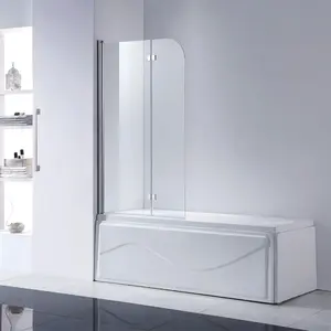 Bathtub baffle waterproof seal strip wall mount frameless 6mm 2 panel tempered glass pivot shower door