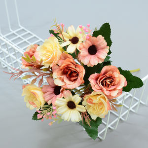 Promozione di alta qualità Bouquet artificiale di seta rosa 10 teste europee Mix rosa crisantemo fiore - Product Image 3