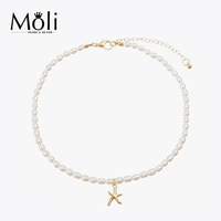 Collier pour femme en or plaqué 14 carats avec pendentif étoile de mer et perle de riz de 6-7 mm, bijoux tendance