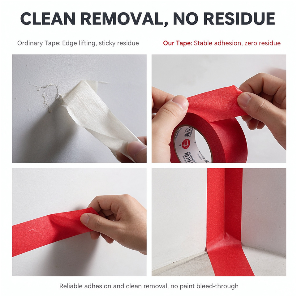 Red Crepe Paper Masking Tape Rubber Adhesive Single Sided Clean Removal ...