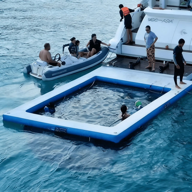4x3x0.2m Teak Ocean Water Floating Inflatable Sea Yacht Pool With Anti Jellyfish Net