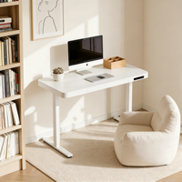 Bureau debout électrique ergonomique et minimaliste PRORIALS, design moderne, structure métallique, plateau en bois, tiroir, conception optimisée pour la place, motorisé