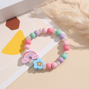 Arco Iris bohemio cuentas de madera encanto pulsera rodio plateado para niños niñ<span class=keywords><strong>as</strong></span> niños como fiesta boda o regalo - Product Image 6