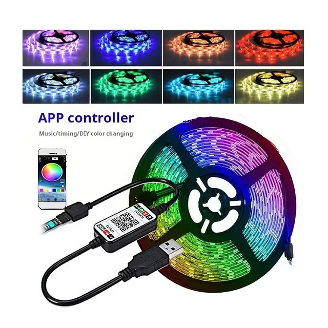 Custom logo Rgb Led Strip Light Dc24V 5M 150Led App Wireless Connection Timing Diy Color Change Kitchen Living Room Decoration