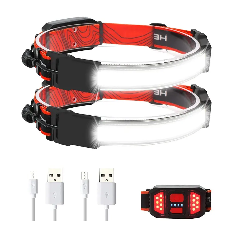 Ligero impermeable USB recargable COB LED faro delantero con 230 haz ancho rojo Taillig para acampar correr senderismo