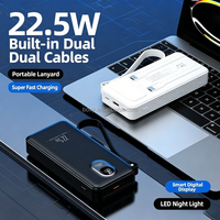 Nouvelle batterie externe portable 22,5W 10000mAh avec logo personnalisé, charge rapide bidirectionnelle Type-C, câbles intégrés, Power Bank 20000mAh