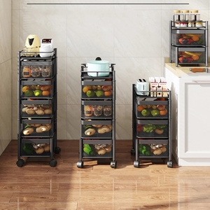 Paniers de rangement rotatifs <span class=keywords><strong>à</strong></span> 5 niveaux étagère de rangement de cuisine Cube organisateur de <span class=keywords><strong>fruits</strong></span> et légumes avec roues empilable en métal pliable - Product Image 3