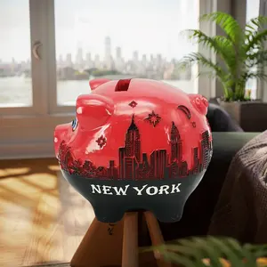 New York Kleine Piggy Coin Box In Rode Hars Ambachtelijke Geldbesparende Doos Voor Decoratie Onderdeel Van Geldkisten Genre
