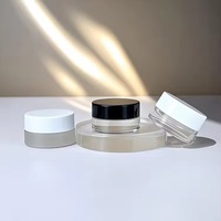 Pot en verre dépoli à fond épais pour échantillons de crème cosmétique pour les yeux et le visage, avec bouchon à vis en aluminium/bambou noir