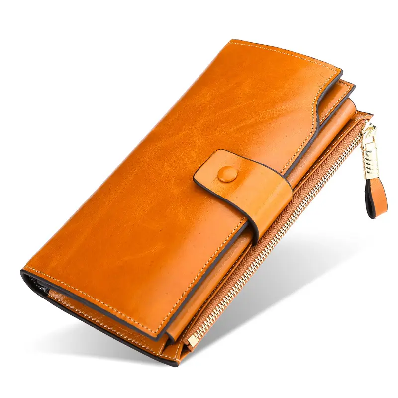 Elegant RFID Women's Genuine Leather Wallet Women Graceful Clutch Bag Long Zipper Ladies Wallets for Gift