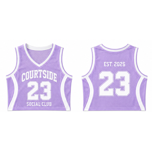 Débardeur de basket-ball personnalisé pour femme en maille, imprimé Courtside Social Club, sans manches, pour le jour du match, vente en gros - Product Image 5