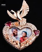 Pendentif Cœur Personnalisé en Or Rose 9K-18K, Cadre Photo Sertie de Diamants de Laboratoire et Breloque Colombe, Certifié IGI