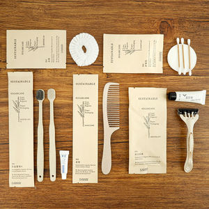 Kit d'articles de toilette d'hôtel 100% naturel, kit dentaire en paille, bonnet de douche en amidon de riz, jetable, portable, écologique, voyage - Product Image 1