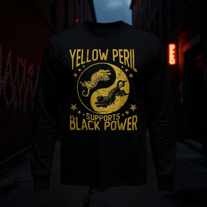 T-shirt a maniche lunghe Yellow Peril con design Black Power Tiger in stile vintage - Product Image 3