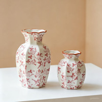 Petit vase en porcelaine bleue et blanche à quatre losanges, vase à fleurs octogonal en verre de Jingdezhen pour la décoration de salon ou de bureau